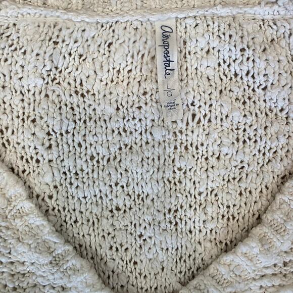 Aeropostale Beige Open Knit V-Neck High Low Hem Pullover Sweater Women’s L - Picture 3 of 6